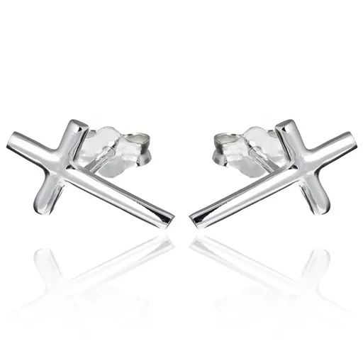 Puzetové náušnice zo striebra 925 - hladký latinský kríž