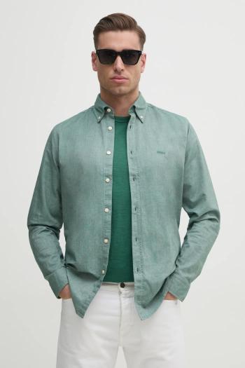 Bavlnená košeľa BOSS Orange pánska, zelená farba, regular, s golierom button-down, 50519707