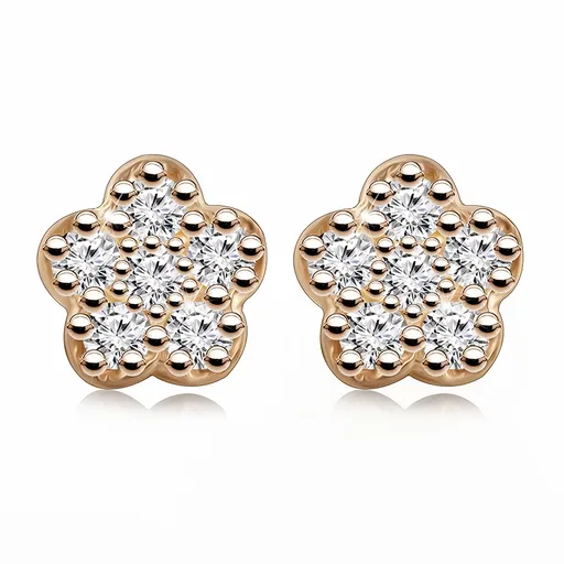 Náušnice z ružového zlata 585 - motív kvetu, číre zirkóny, puzetky