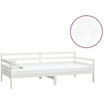 Shumee, váľanda s matracom, 90 × 200 cm, biela, masívne borové drevo, 3083580