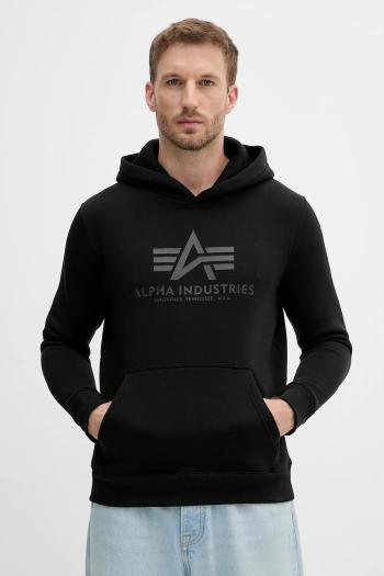 Mikina Alpha Industries čierna farba, s kapucňou, s potlačou, 146343.515