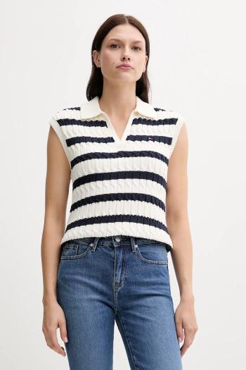 Bavlnená vesta Tommy Hilfiger béžová farba, ľahké, WW0WW45655
