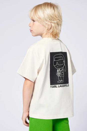 Detské bavlnené tričko Karl Lagerfeld béžová farba, s potlačou, Z30440