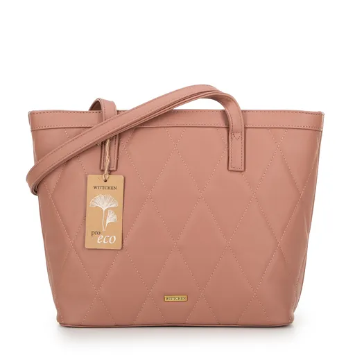 Dámska shopperka z ekologickej kože s prešívaním ružová 99-4Y-211-P