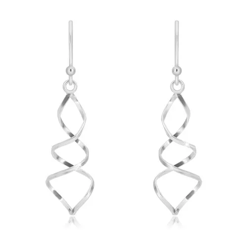 Strieborné náušnice 925 - zrkadlovolesklá špirála, dve prepletené línie