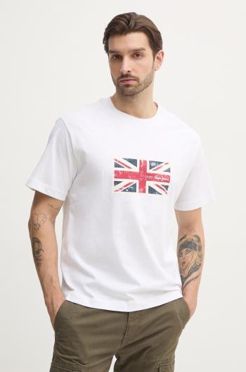 Bavlnené tričko Pepe Jeans UNION TEE pánske, biela farba, s potlačou, PM509790