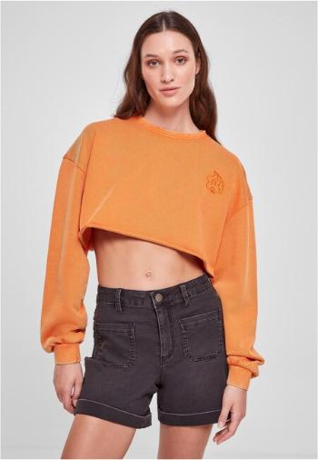 Urban Classics Ladies Cropped Flower Embroidery Terry Crewneck vintageorange - 5XL