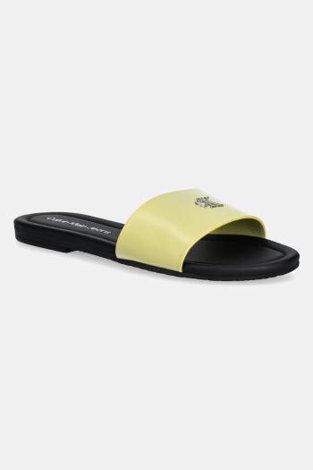 Šľapky Calvin Klein Jeans FLAT SANDAL SLIDE MG dámske, žltá farba, YW0YW01697