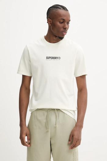 Bavlnené tričko Superdry pánske, béžová farba, s potlačou, M1012116A-1KZ