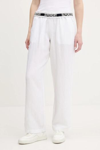 Ľanové nohavice Superdry béžová farba, široké, vysoký pás, W7011182A-04C