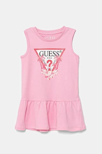 Dievčenské bavlnené šaty Guess ružová farba, mini, rovný strih, K4RK23 KA6W4