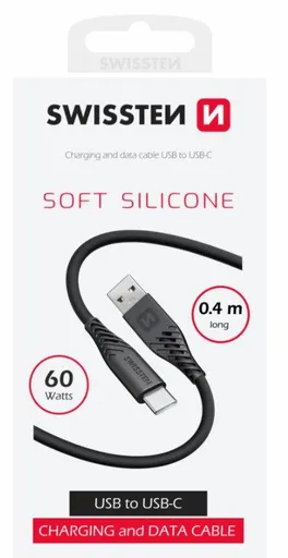 SWISSTEN DÁTOVÝ KÁBEL SOFT SILICONE USB / USB-C 0,4 M ČIERNY