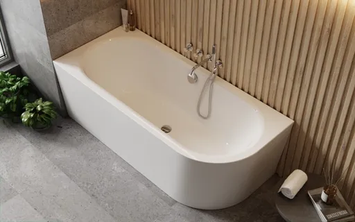 BESCO - Voľne stojaca vaňa AVITA A-LINE biela, sifón s napúšťaním prepadom - Farba sifónu - Zlatá, Rozmer vane - 150 × 75 cm, Spôsob prevedenia - Ľavé VANAVITAL15LZN