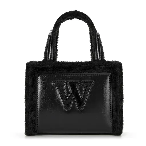 Damski kuferek z ekoskóry obszyty futerkiem czarny 99-4Y-215-1