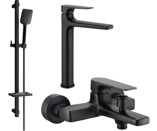 MEXEN/S - Lynx DQ62 Set umývadlovej a vaňovej batérie s príslušenstvom, čierna 745913DQ62-70