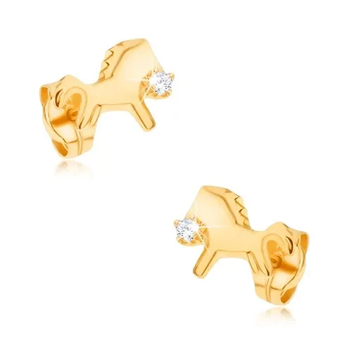 Zlaté náušnice 9K v tvare koňa so zirkónom