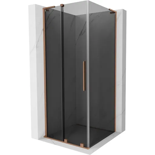 MEXEN/S - Velar L sprchovací kút, posuvné dvere 90 x 90, grafit, meď kartáčovaná 871-090-090-43-65