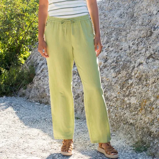 Rovné nohavice zo zmesi bavlny a ľanu s pružným pásom