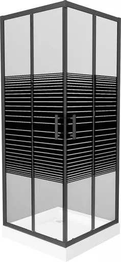 MEXEN/S - Rio sprchovací kút štvorec 80 x 80, pruhy, čierny + vanička Rio vrátane výpuste 860-080-080-70-20-4510
