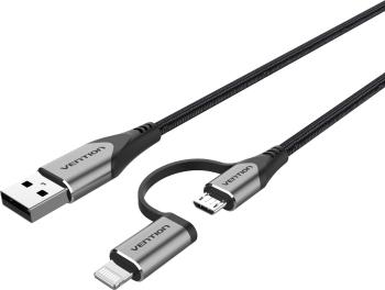 Adatkábel Vention MFi USB 2.0 to 2-in-1 Micro USB & Lightning Cable 0.5m Gray Aluminum Alloy Type