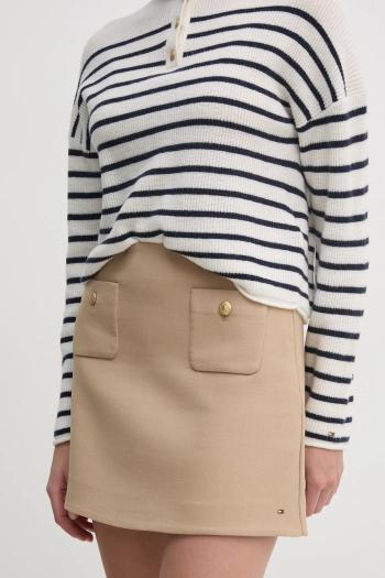 Sukňa Tommy Hilfiger béžová farba, mini, áčkový strih, WW0WW44994