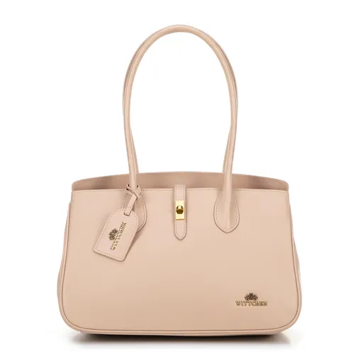 Kožená shopperka s brmbolcom béžová 100-4E-229-9
