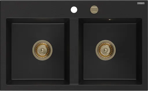 MEXEN/S MEXEN/S - Hektor granitový drez 2-bowl 800 x 480 mm, čierna, zlatý sifón 6521802000-77-G