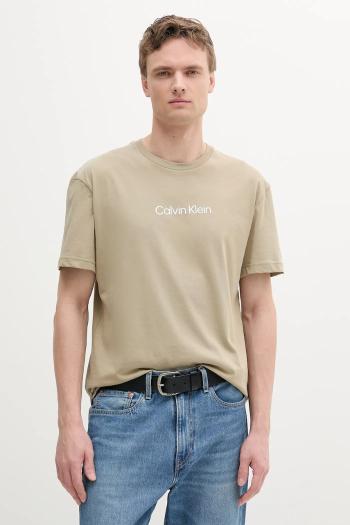 Bavlnené tričko Calvin Klein pánsky, béžová farba, vzorovaný, K10K111346