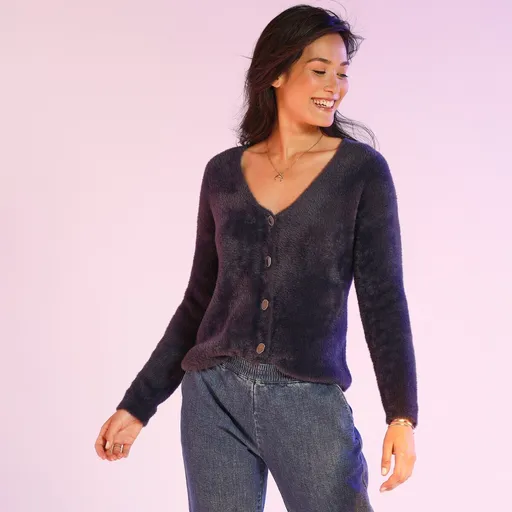 Sveter s okrúhlym výstrihom, žakár s dlhým vlasom