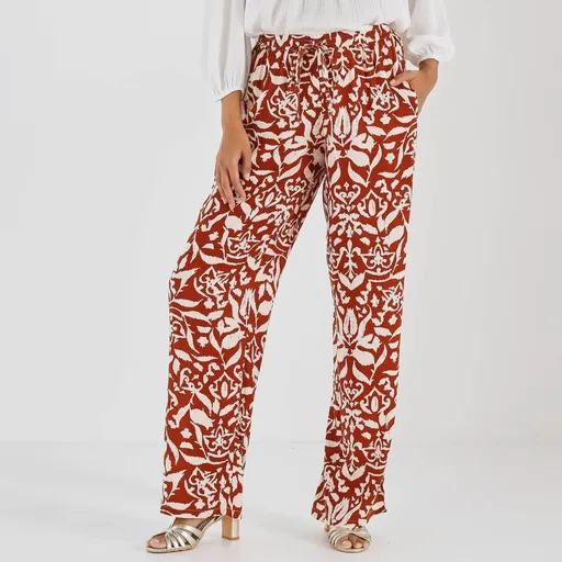 Široké splývavé nohavice z viskózy s potlačou