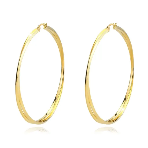 Strieborné 925 náušnice - zlatá farba, prekrížené veľké kruhy, francúzsky zámok, 65 mm