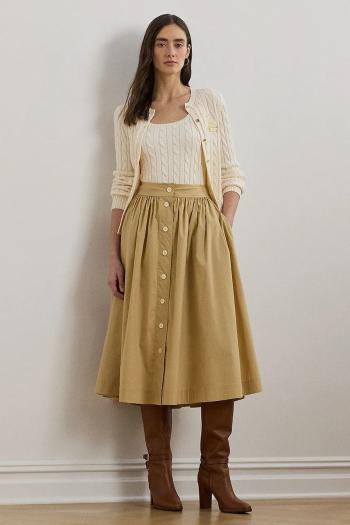 Sukňa Lauren Ralph Lauren béžová farba, midi, áčkový strih, 200963756