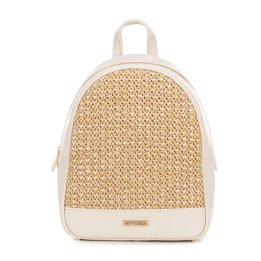 Dámsky ruksak s výpletom krémovo-béžový 100-4Y-413-91