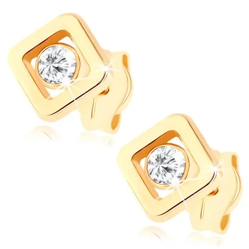 Zlaté náušnice 9K štvorec s čírym zirkónom