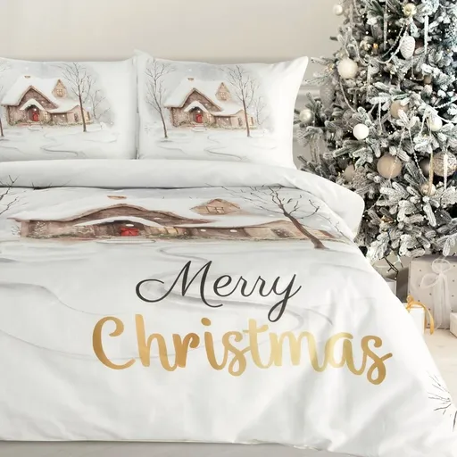 ArtFir Vianočné obliečky na jednolôžko JOYFULL | biela/svetlohnedá 140 x 200 cm