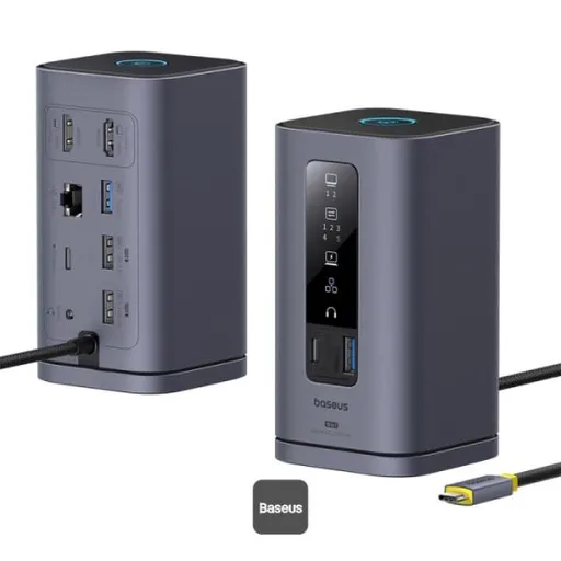 Baseus Dokovacia stanica Spacemate 10v1 (USB-C PD 100W, USB-C, 2x USB-A, 2x HDMI) sivá