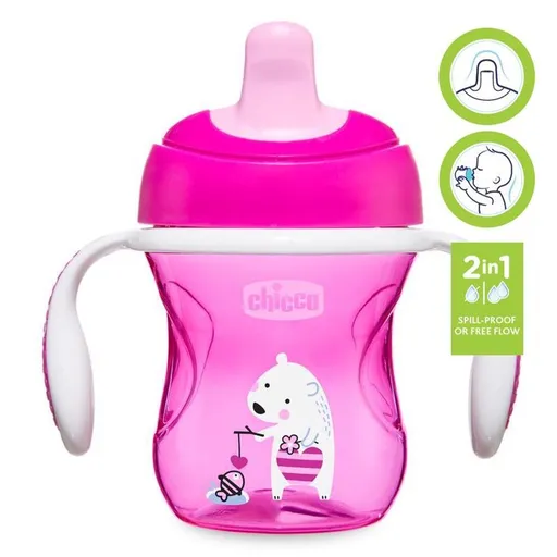 Chicco hrnček trénujeme s držadlami 200 ml AGS_06921.100P ružová,CHICCO Hrnček Training s držadlami 200 ml ružový 6m+