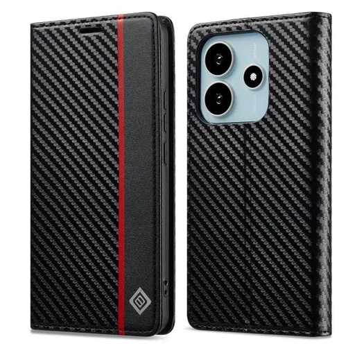 IMEEKE CARBON Peňaženkový obal pre Xiaomi Redmi Note 14 (EU verzia 164.8mm)