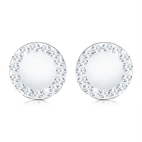 Zlaté náušnice 9K s perleťovým stredom a krištáľmi Swarovski