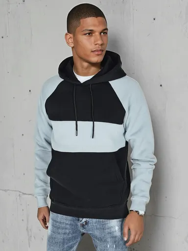 Pánska základná mikina s kapucňou v modro-čiernych pruhoch Dstreet BX5900