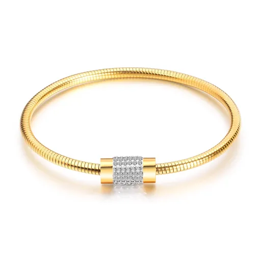 Náramok z ocele 316L - valček s čírymi zirkónmi, magnetické zapínanie, zlatá farba