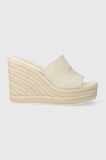 Šľapky Calvin Klein Jeans SLIDE WEDGE ROPE SANDAL ML BTW dámske, béžová farba, na kline, YW0YW01356