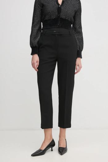 Nohavice Tommy Hilfiger dámske, čierna farba, rovné, vysoký pás, WW0WW44090