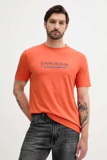 Bavlnené tričko Tommy Hilfiger pánske, oranžová farba, s potlačou, MW0MW40324