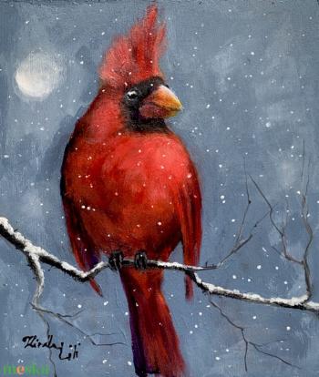 Cardinal - akrilfestmény - 24 x 20 cm