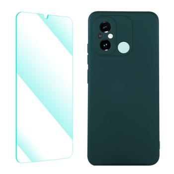 ENKAY SET Silikónový obal a 2D sklo Xiaomi Redmi 12C tmavozelený