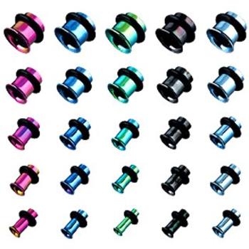 Tunel do ucha z titánu, anodizovaný, viacfarebný s gumičkou - Hrúbka: 10 mm, Farba piercing: Čierna