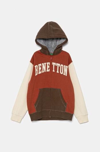 Detská mikina United Colors of Benetton hnedá farba, s kapucňou, s potlačou, 3EB5C504H
