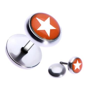 Oceľový fake piercing do ucha - hviezda v červenom kruhu