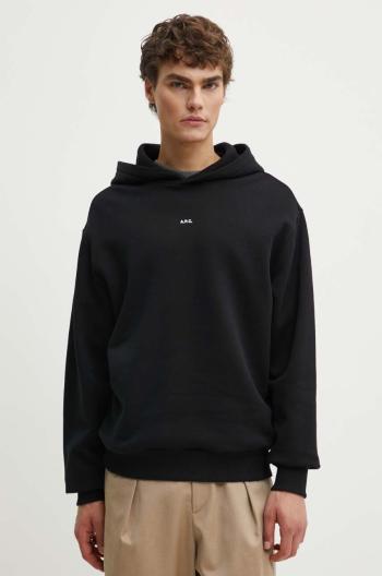 Bavlnená mikina A.P.C. hoodie boxy micro logo GOTS pánska, čierna farba, s kapucňou, jednofarebná, COHBX.H27911